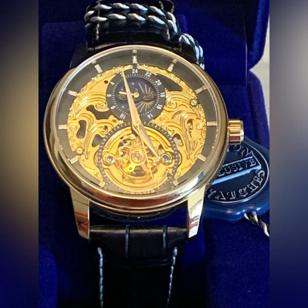 T-Winner Mens Stainless Steel Hollow Skeleton Self-Winding Mechanical Wristwatch